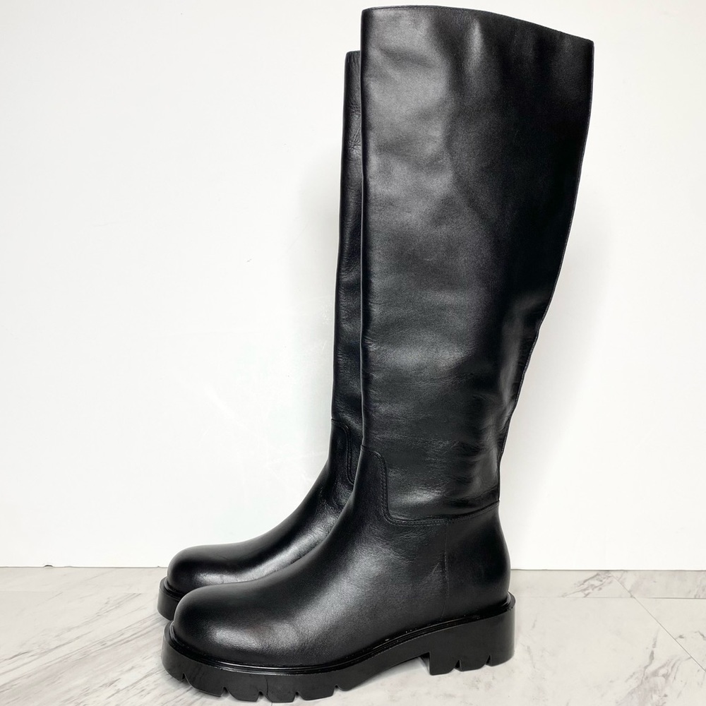 New! Marc Fisher Phidias Lug Sole Black Leather Tall Boot 6 1/2 M